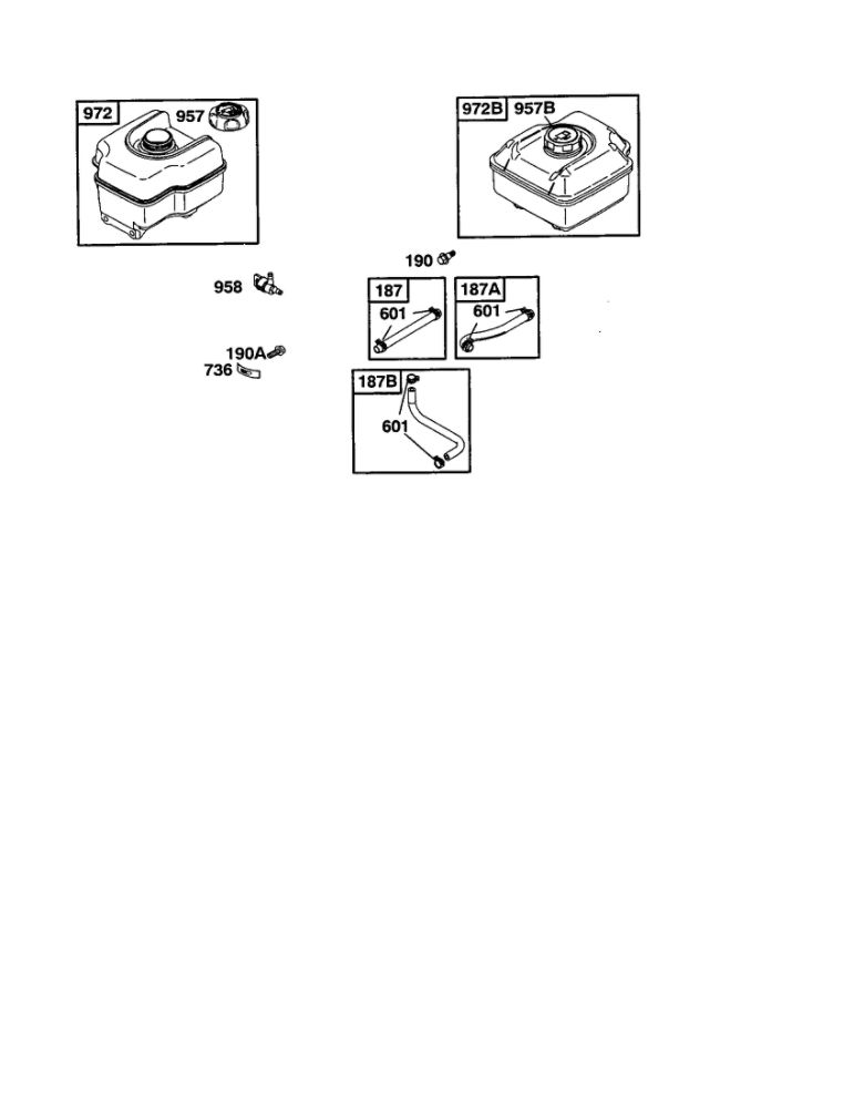 Fuel Tank Diagram and Parts List for 110400-110499 0200-0201-0203 Briggs and Stratton Engine